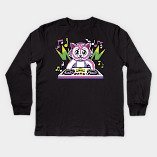 Dj Cute Cat Kids Long Sleeve T-Shirt